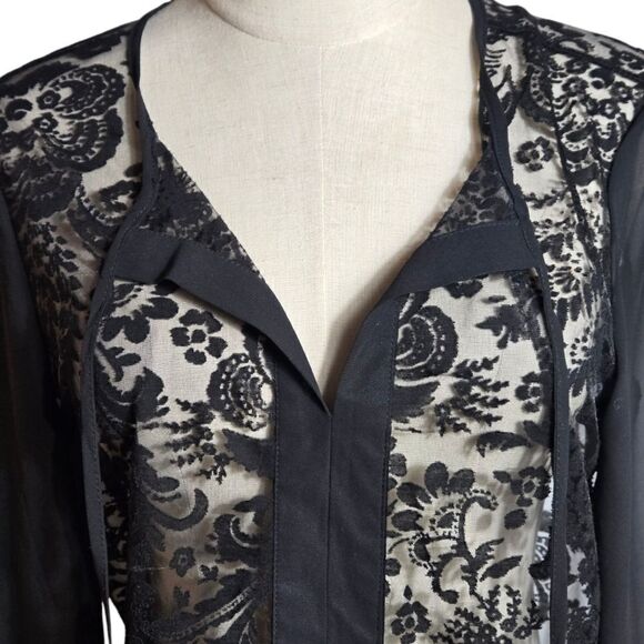 MARK Black Sheer Lace Tie Neck Blouse - Picture 2 of 6